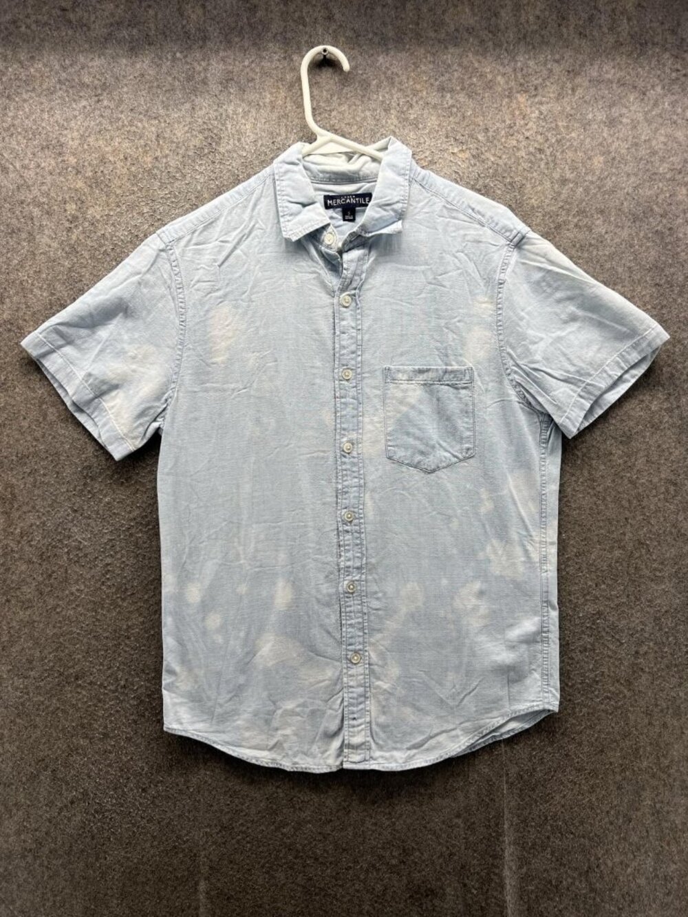 J.Crew Mercantile Shirt Men Small Blue Short Sleeve Chambray Button Up Casual